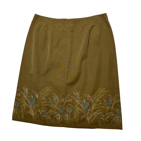 NWT Liz Claiborne Cottage Embroidered A-Line Cotton Skirt Midi Women 8 Olive - Picture 3 of 11